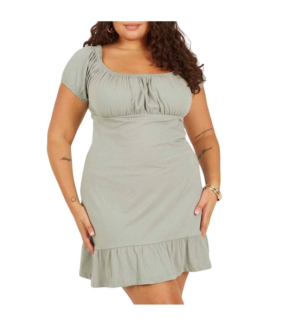Robe Courte Manches Courtes Femme Vert De Gris Clair Brave Soul-2