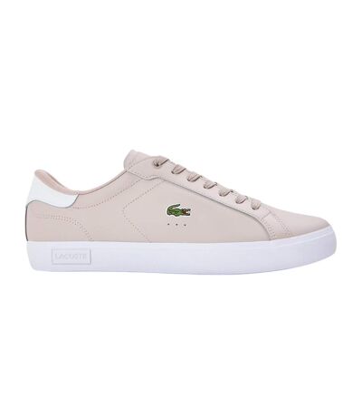 Mens Powercourt Leather Flat Trainers Grey White Lacoste