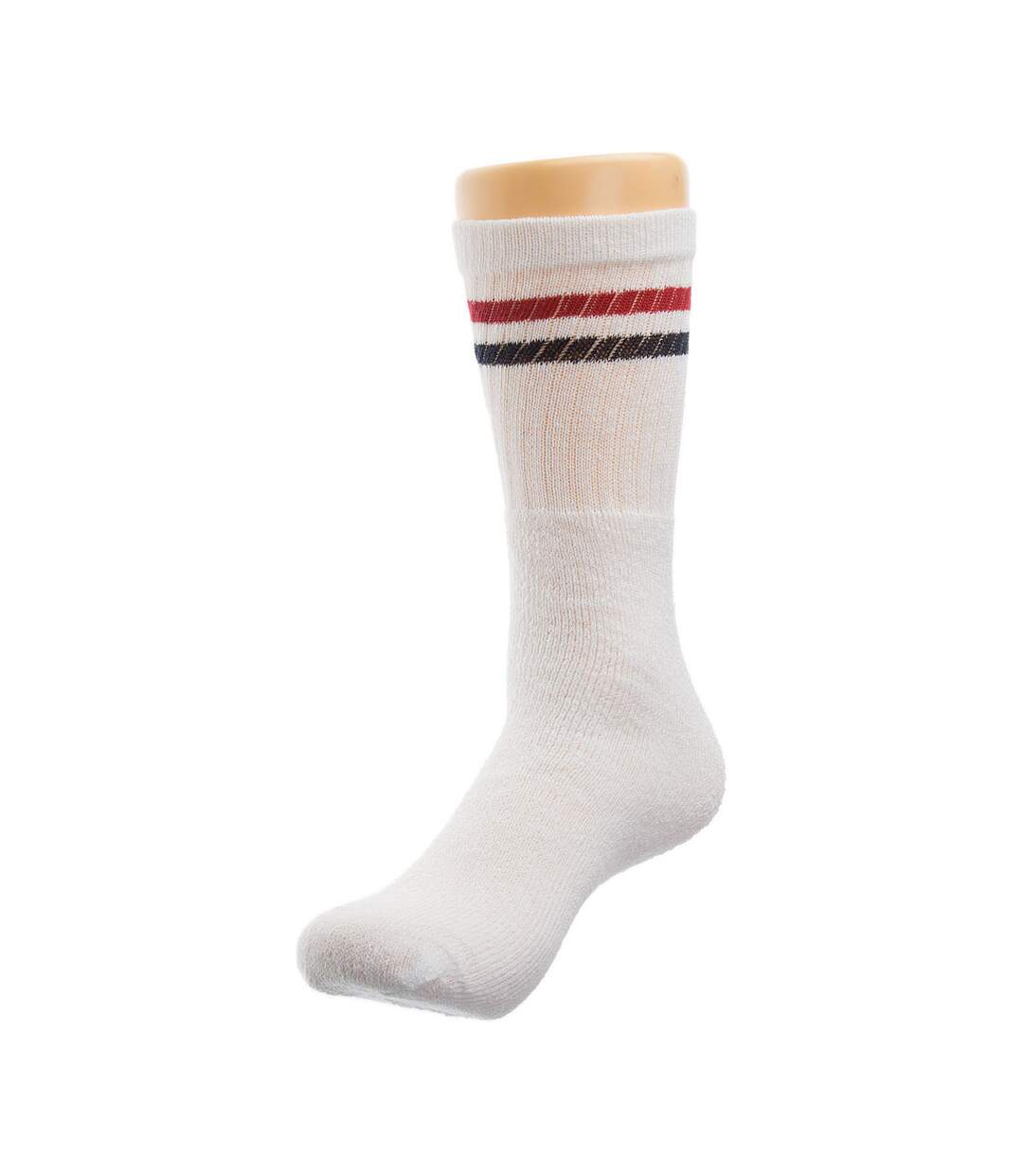 Chaussette Niveau mollet - Lot de 10 - Semelle bouclette - Rayures - Multisport - Epaisse - Coton - Blanc