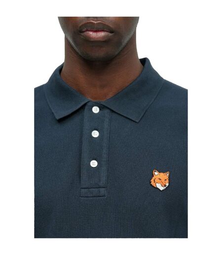 Mens Fox Short-sleeved Polo Shirt Classic Navy Blue Maison Kitsuné