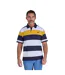 Mens Stripe Jersey Polo Shirt Navy White Yellow Raging Bull-2