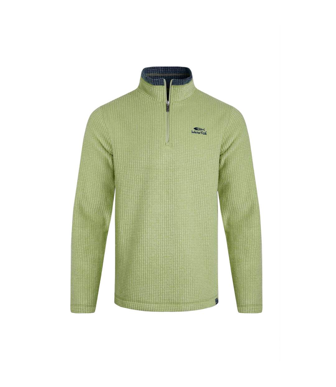Mens newark grid eco friendly quarter zip fleece top tarragon Weird Fish-1