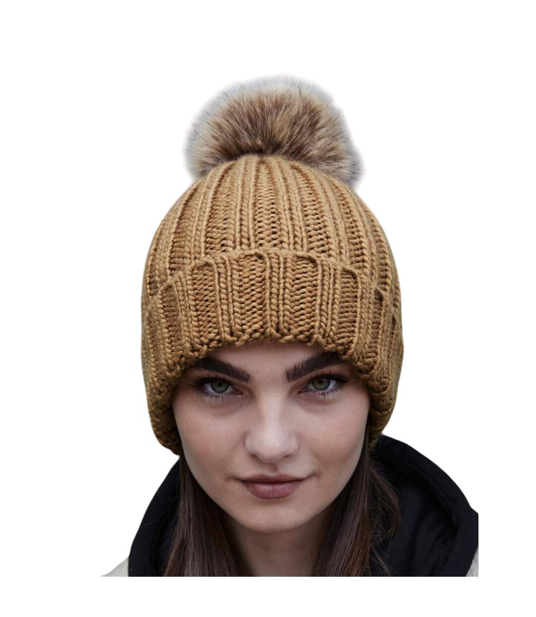 Bonnet Motif/style Épais Marron Clair Beechfield-1