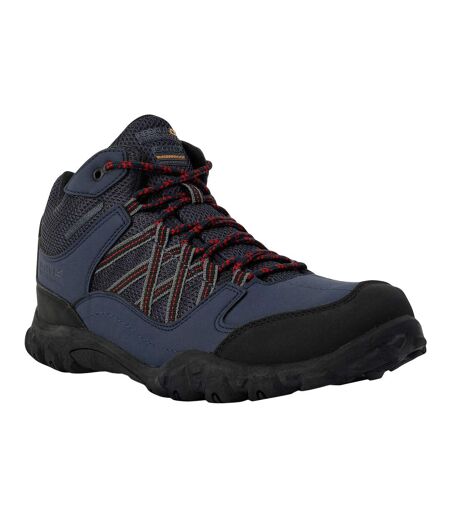 Mens edgepoint mid waterproof hiking shoes navy/rio red Regatta