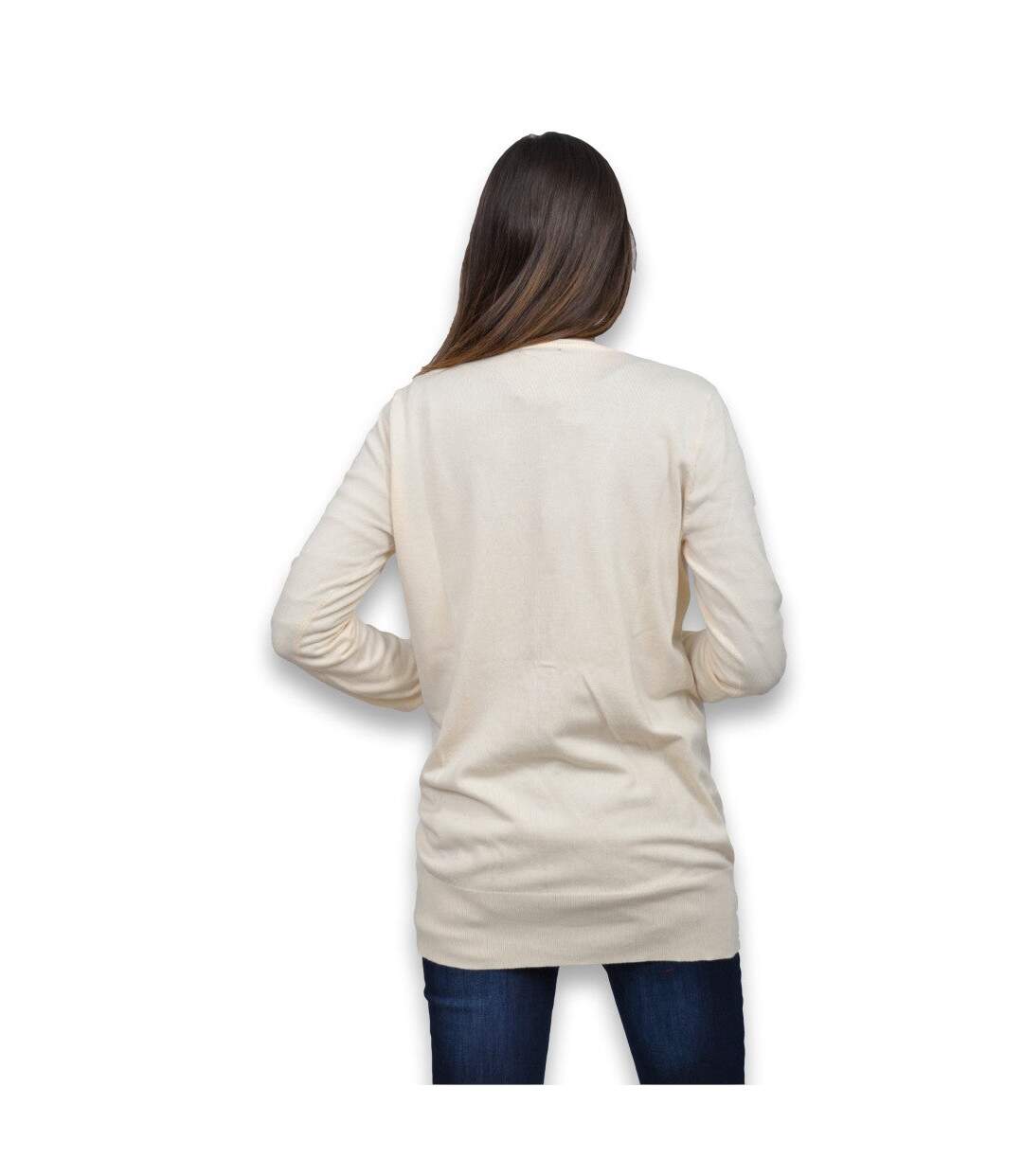 Gilet femme manches longues - Couleur blanc - Col en V-2