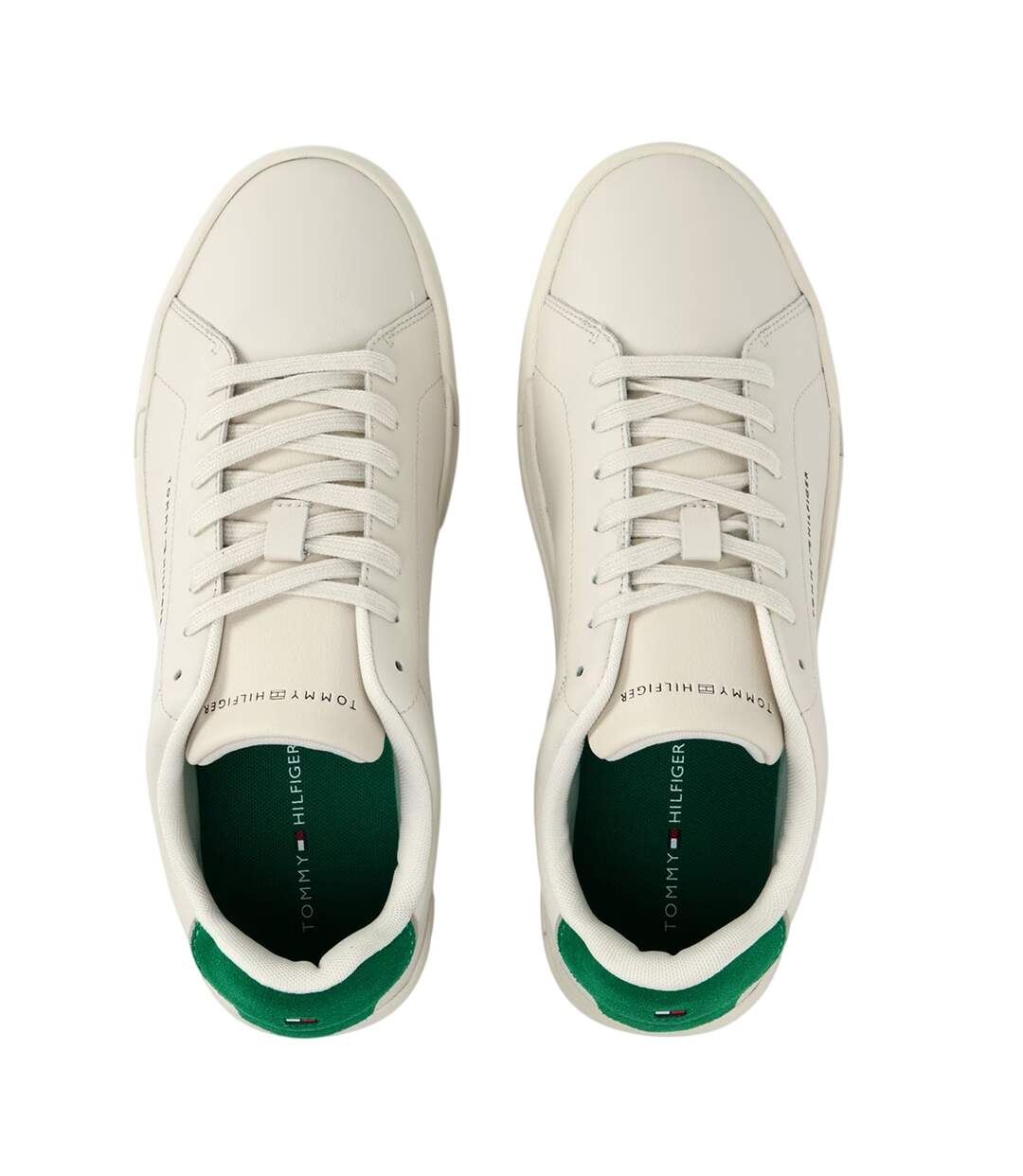 Mens Pebble Grain Court Leather Trainers Off White Green Tommy Hilfiger-4