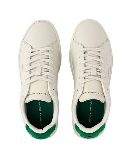 Mens Pebble Grain Court Leather Trainers Off White Green Tommy Hilfiger