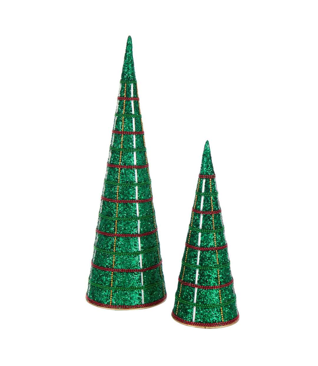 Lot de 2 Cônes Déco Perles 40cm Vert Émeraude-1