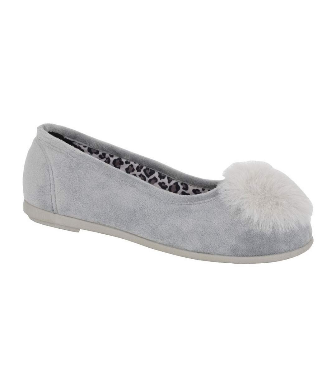 Womens/ladies Julie Pom Pom Slippers Grey Sleepers-1
