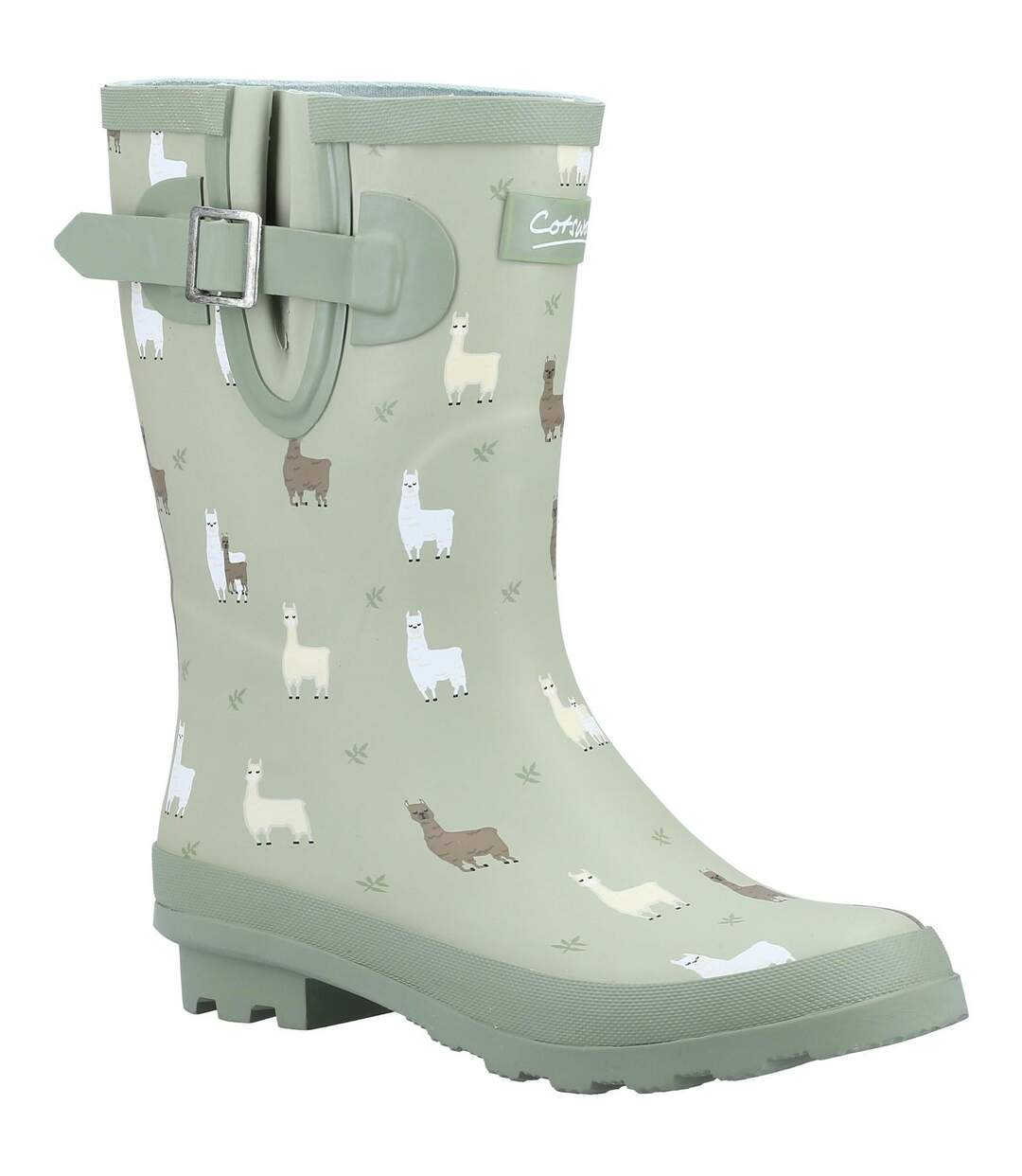 Womens/ladies farmyard alpaca mid calf wellington boots green Cotswold-1