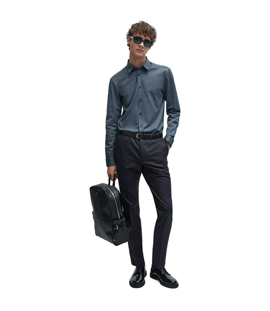Mens Roan Kent Oxford Long-sleeved Button-down Shirt Dark Blue Hugo Boss-1