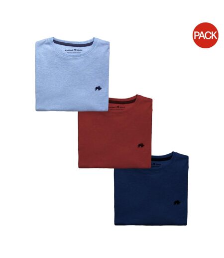 Pack Of 3  Mens Classic Organic Cotton T-shirt  Blue Red Navy Raging Bull