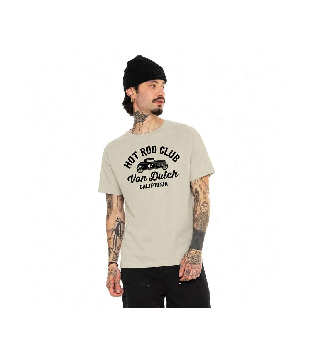 T-shirt col rond en coton homme avec Logo Log9 Crème Vondutch-1