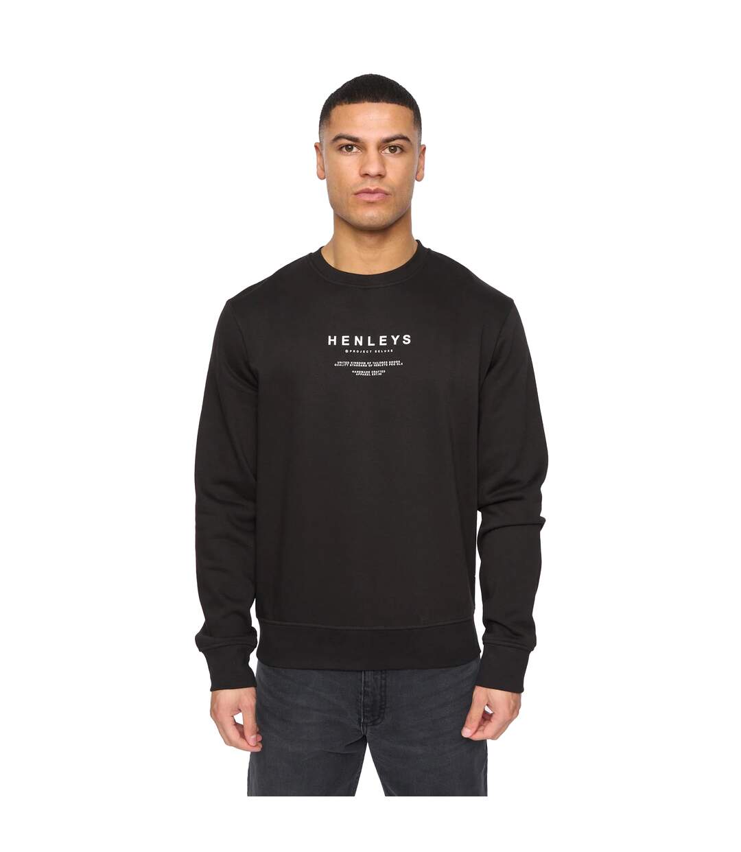 Mens henstack crew neck sweatshirt black Henleys-1
