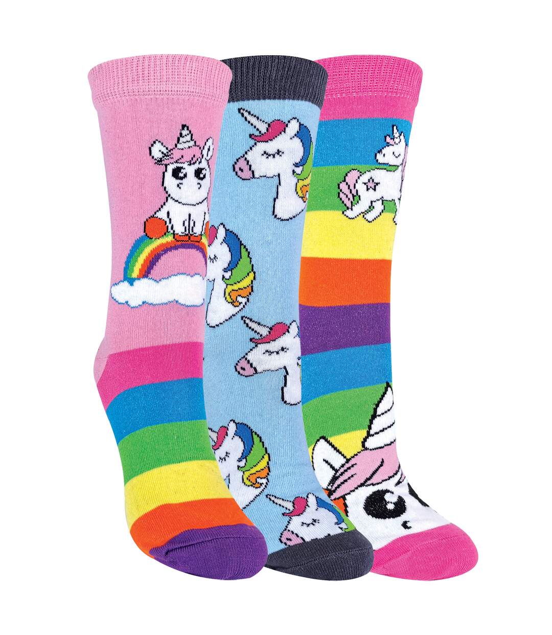 3 Pr Chaussettes Femme Coton Arc en Ciel Licorne-1