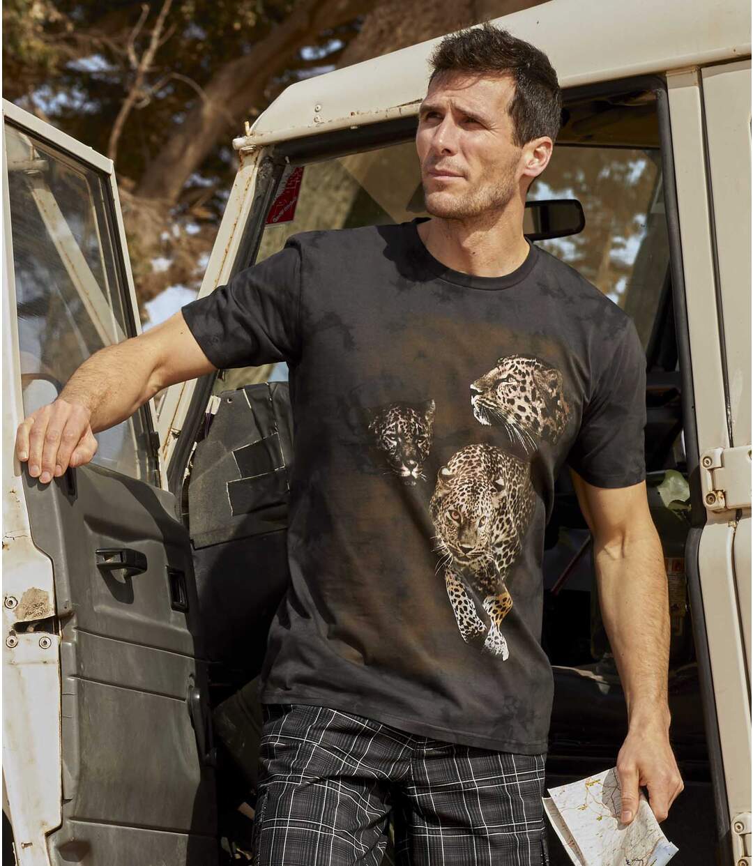 Men's Dark Brown Tie-Dye Print T-Shirt - Panther Print-1