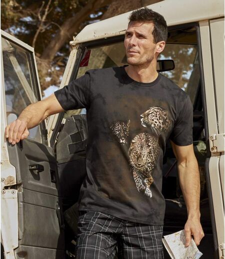 Men's Dark Brown Tie-Dye Print T-Shirt - Panther Print