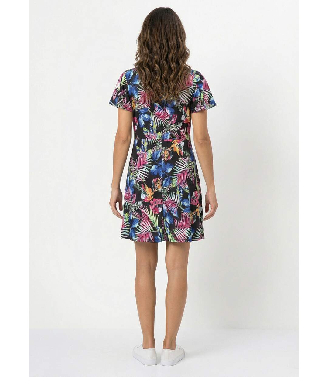 Robe évasée imprimé feuilles courte-2