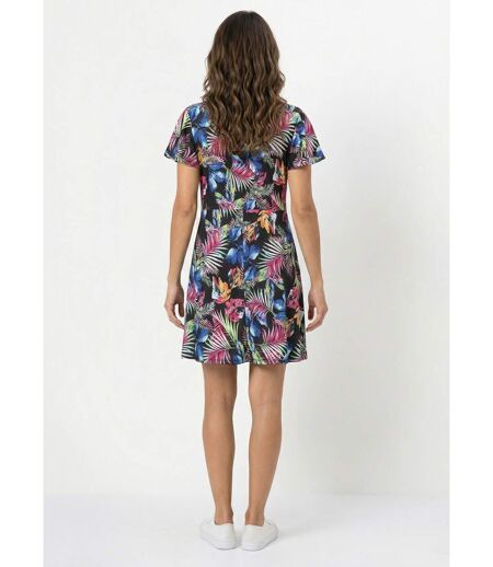 Robe évasée imprimé feuilles courte