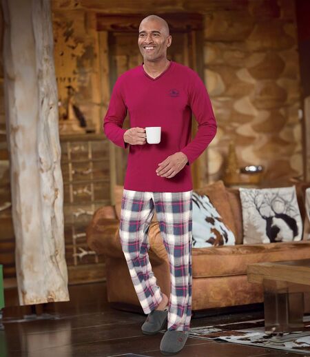 Men's Checked Cotton Pyjamas - Burgundy