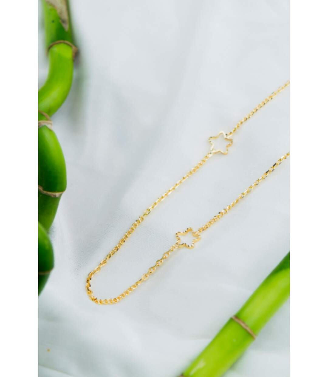 Two Hollow Star Sideways Dainty Gold Plated Slim Choker Long Necklace-1