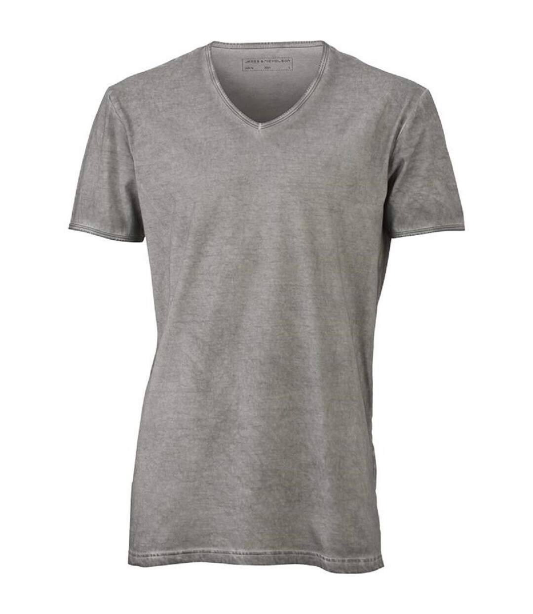 T-shirt style bohémien col V homme JN976 - gris clair-1