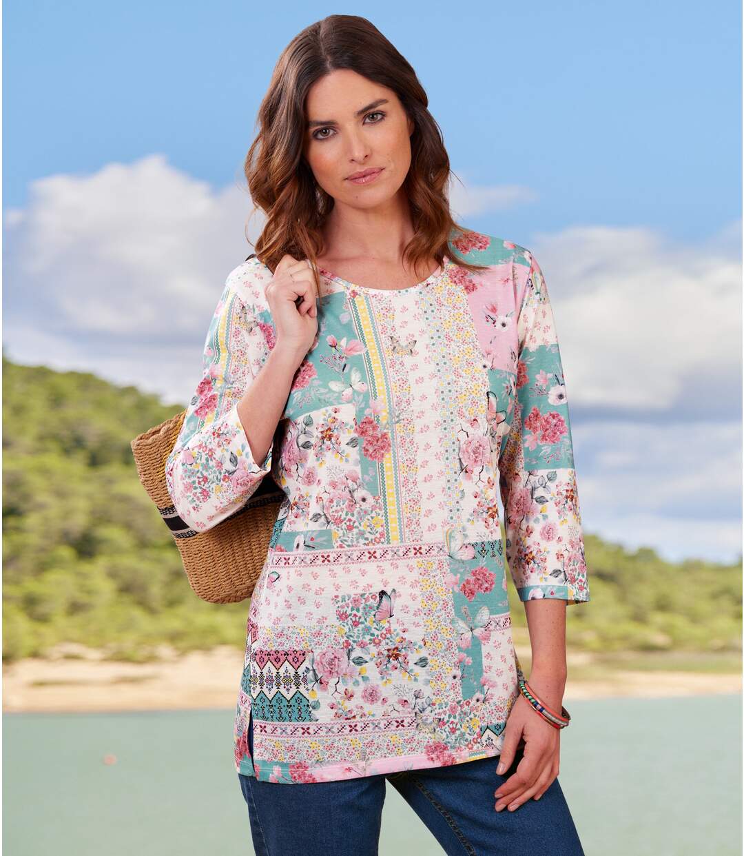 Women's Ecru Patchwork Print Tunic 