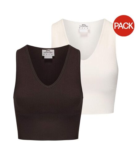 Pack Of 2  Womens/ladies V Neck Slim Crop Top  Chocolate Sugar Swizzle Slazenger