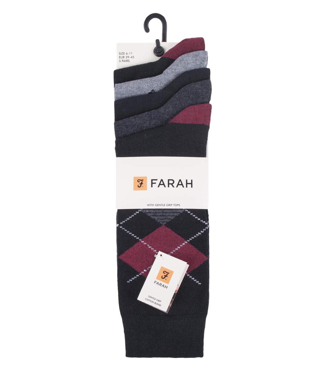 Farah - 5 Pack Mens Thin Breathable Classic Patterned Soft Top Office Cotton Dress Socks-2