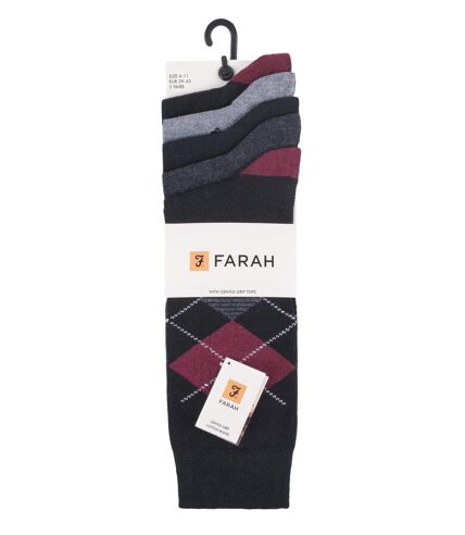 Farah - 5 Pack Mens Thin Breathable Classic Patterned Soft Top Office Cotton Dress Socks