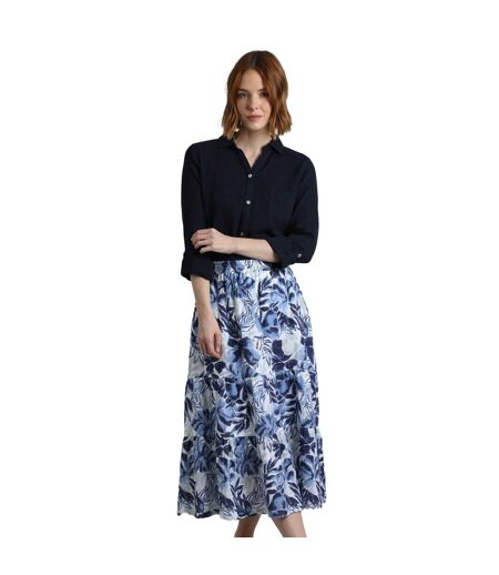 Womens/ladies harini printed double layered midi skirt estate blue Weird Fish