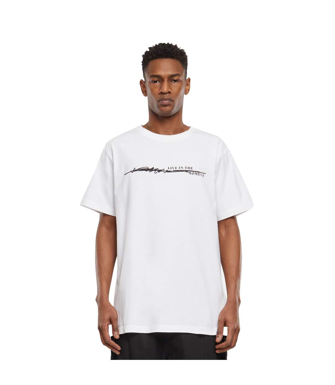 T-shirt Homme Live In The Moment Vivre Le Moment Présent Blanc Mister Tee-4