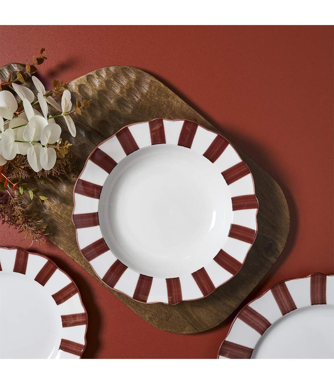 Lot de 6 Assiettes Creuses Cleo 20cm Bordeaux & Blanc-3