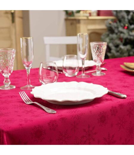 Nappe Jacquard Imprimé Flocons 140x240cm Rouge