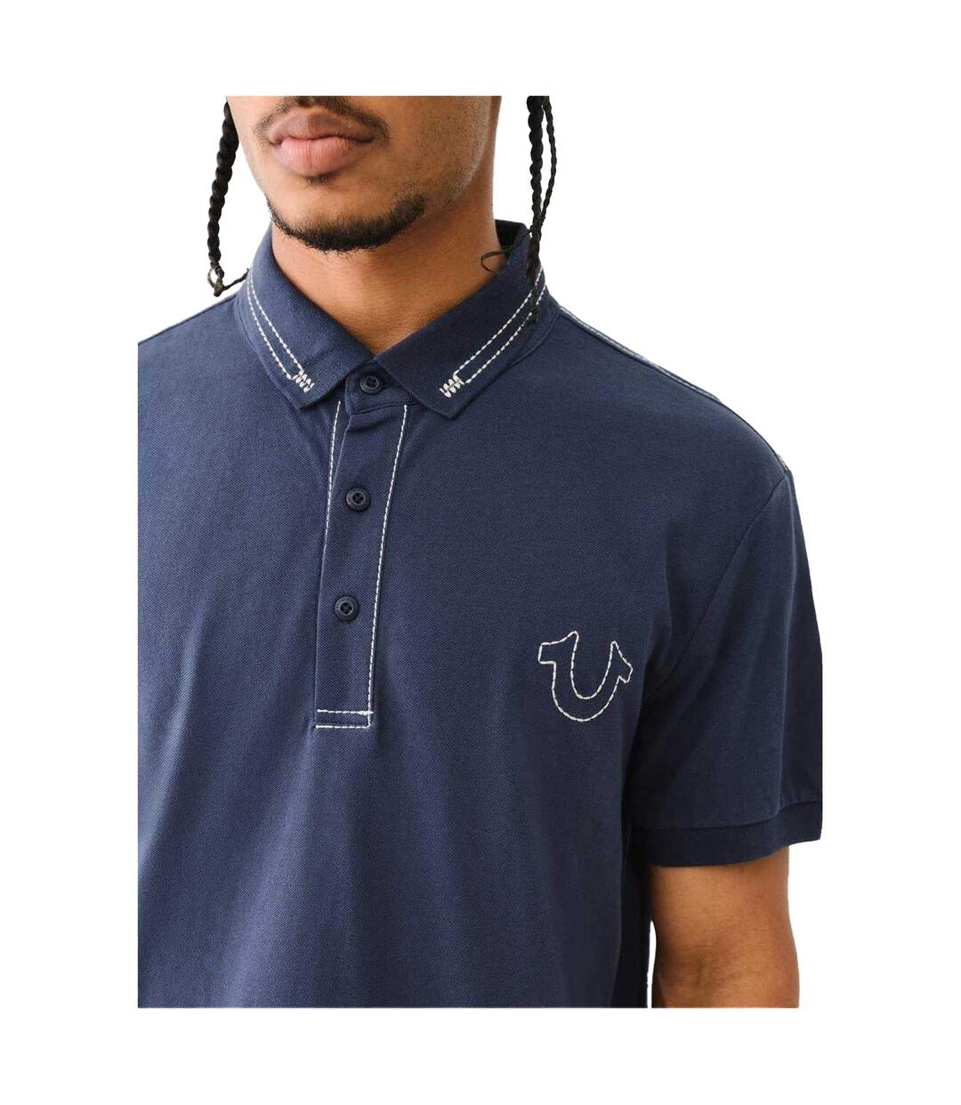 Mens Embroidered Logo Polo Shirt Dress Blue True Religion-4