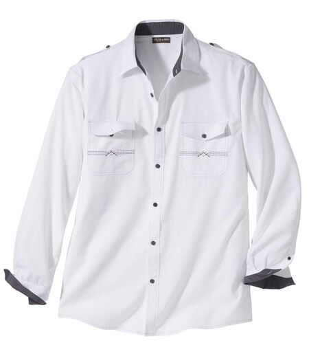 Men's White Aviator Long Sleeve Poplin Shirt