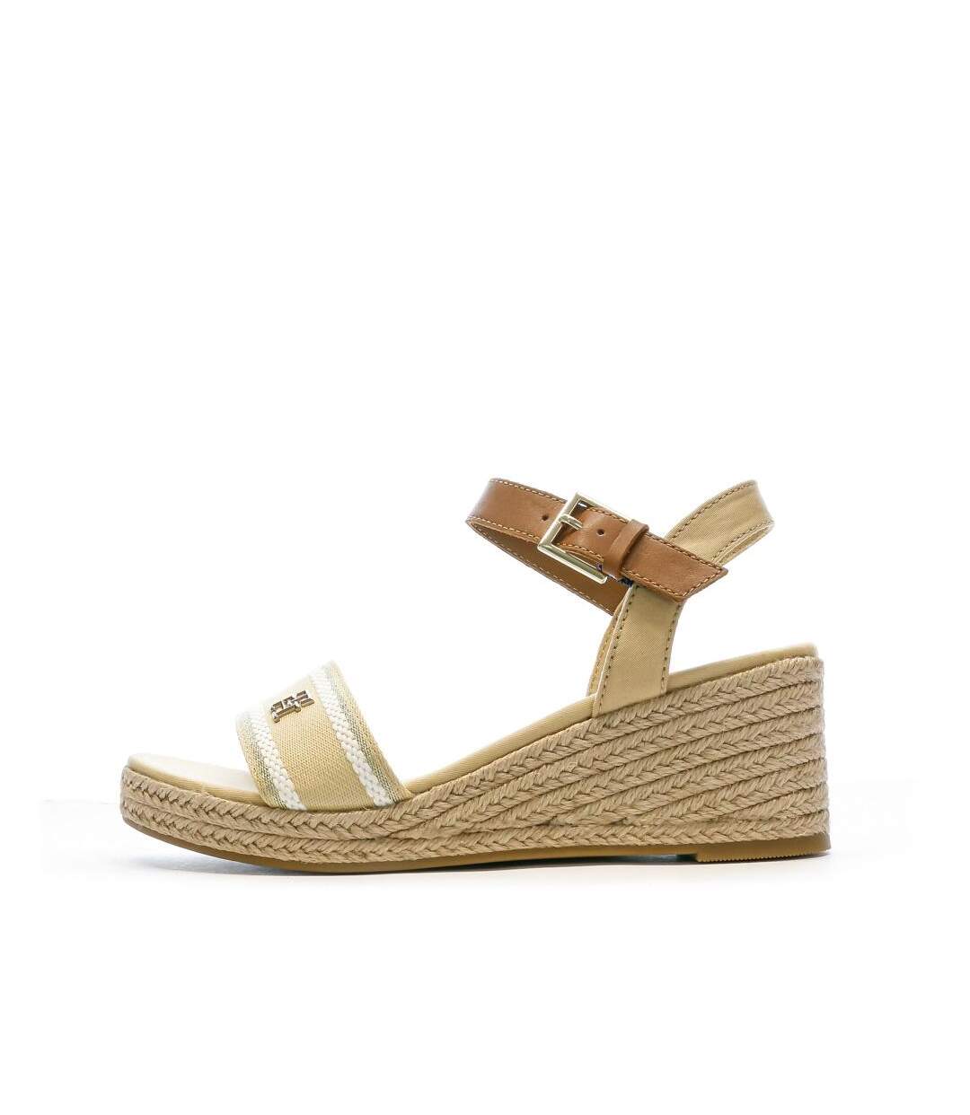 Sandales beige femme tommy hilfiger webbing wedge-1