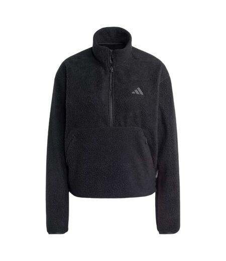 Womens/ladies Embroidered Logo Half Zip Long-sleeved Sweatshirt Black Adidas