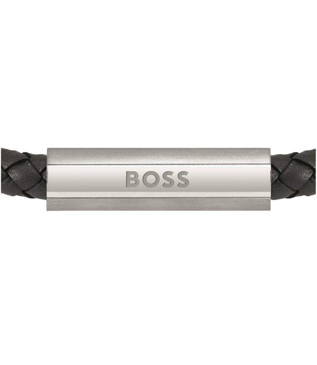 Mens Leather Braided Bracelet One Size Black Boss-2
