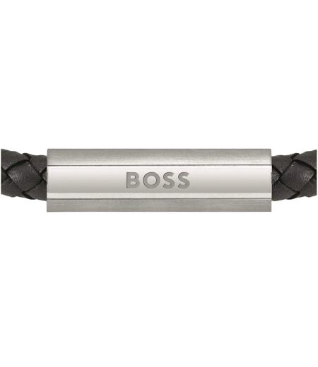 Mens Leather Braided Bracelet One Size Black Boss