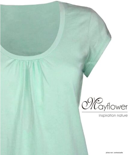 Tee-shirt Mayflower Djibouti4 en coton bio : la douceur du vert sauge et des fronces féminines