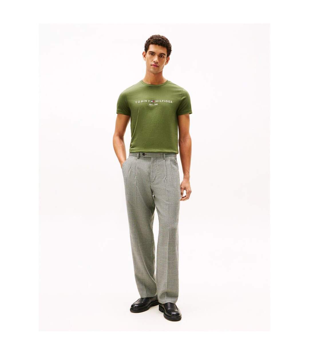Mens Embroidered Logo Crew Neck T-shirt Pine Tommy Hilfiger-4