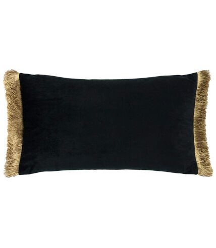 Paoletti Moondusk Fringed Jacquard Rectangular Throw Pillow Cover (Black/Gold) (30cm x 50cm)