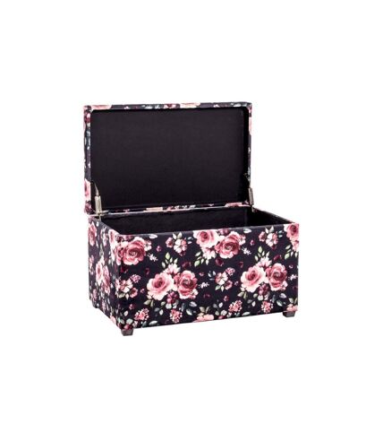 Coffre de Rangement Motif Fleurs 65cm Noir & Rose