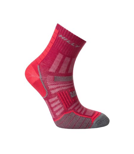 Womens/ladies twin skin ankle socks magenta/grey marl Hilly