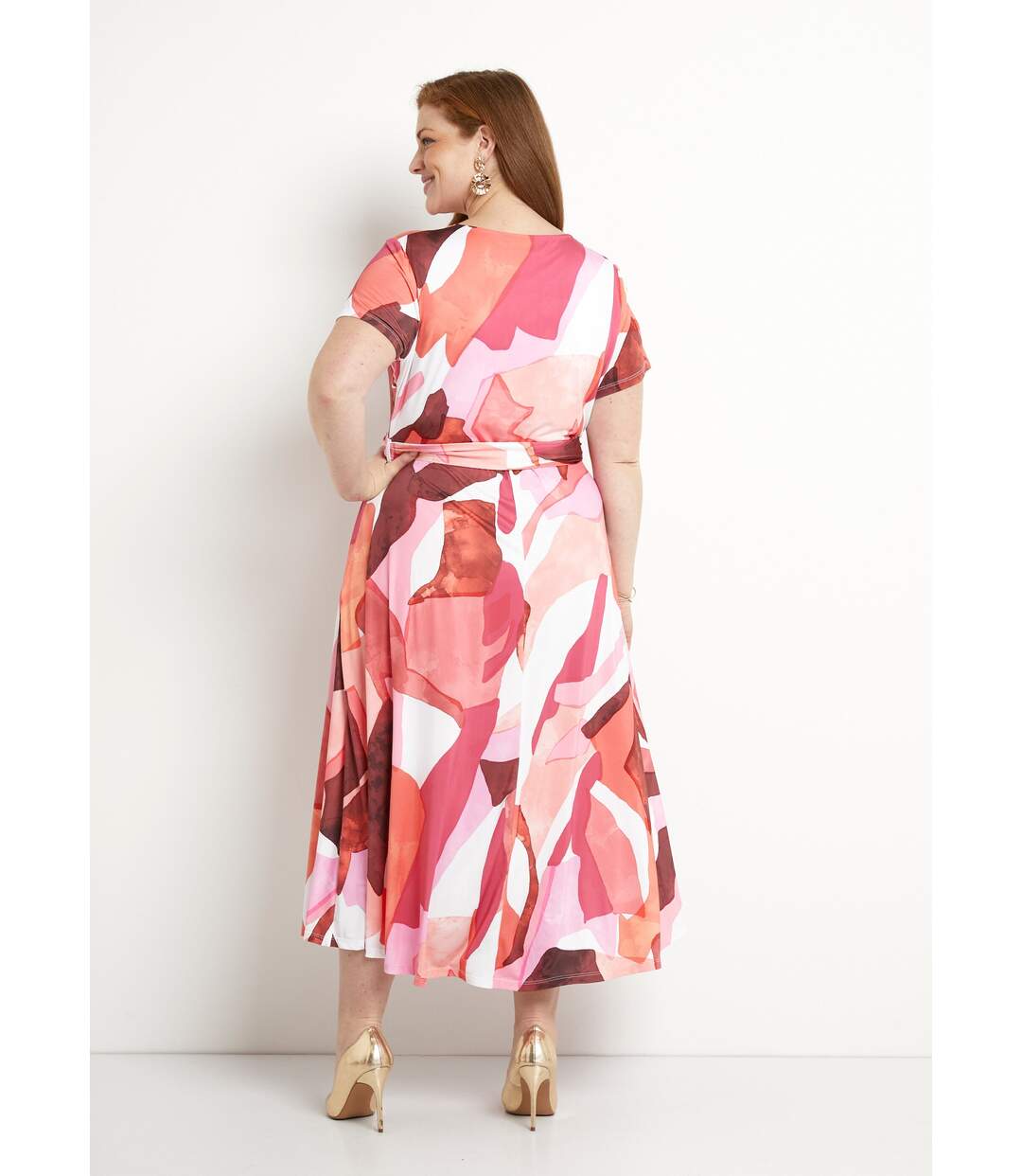 Robe longue cache-coeur ceinturée imprimée-2