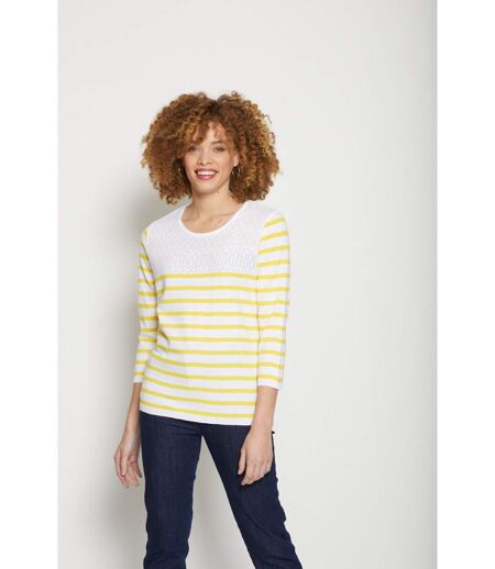 Pull rayé avec maille ajourée col rond