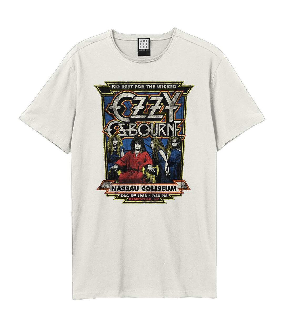 Unisex Adult No Rest For The Wicked Ozzy Osbourne T-shirt Vintage White Amplified-1