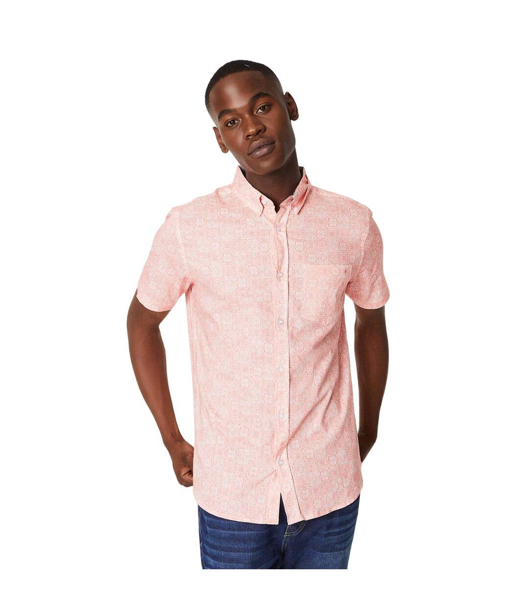 Mens tile print short-sleeved shirt coral Maine-1