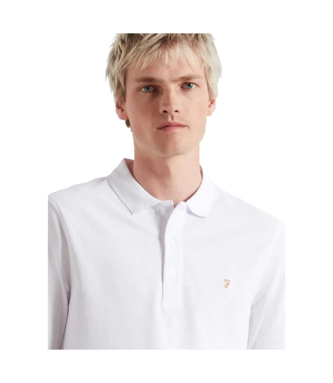 Mens Cotton Blend Long-sleeved Polo Shirt White Farah-4